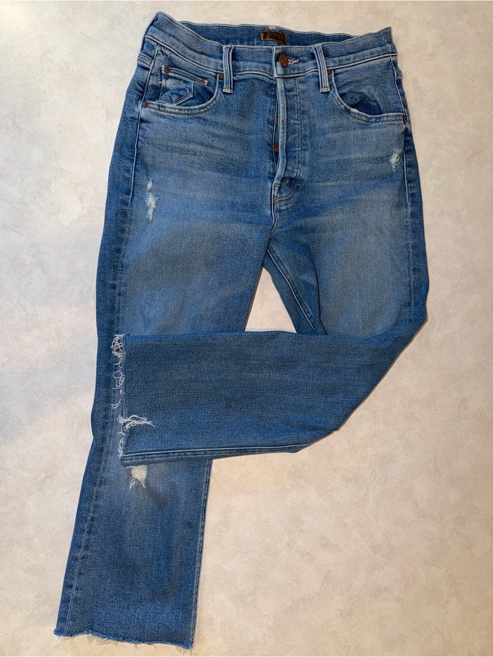 Mother Jeans Tripper Ankle High Rise Flare USA 27x24 Button Fly Distressed EUC